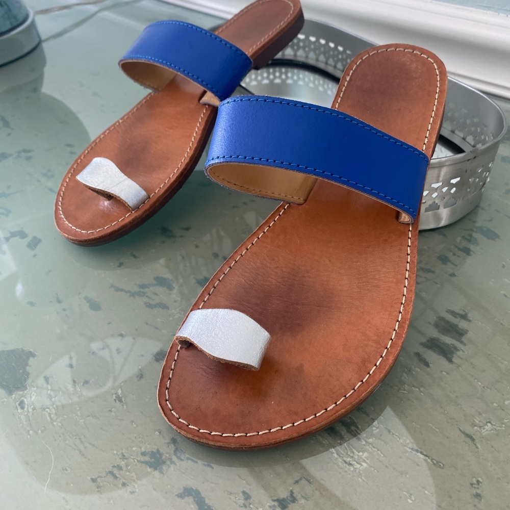 isapera Elia Blue and Silver Leather Sandals, Size 6